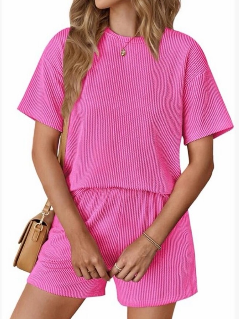Lovely Melody Hot Pink Ribbed Knit Top & Shorts Set